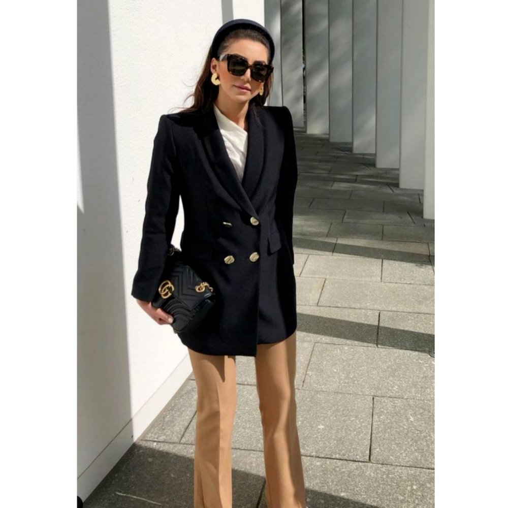 Zara Double Breasted Long Blazer Coat Jacket Mini Dress Trench Peacoat Oversized - Picture 13 of 14